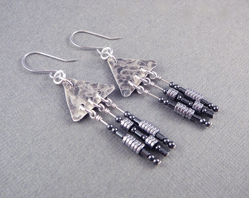 Silver Chandelier Earrings Triangle Earrings Long Drop | Etsy