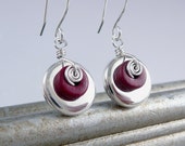 Red Drop Earrings for Women, Red Jewelry, Cool Earrings, Spiral Earrings, Small Drop Earrings, Silver Drop Earrings, Unique Handmade Jewelry