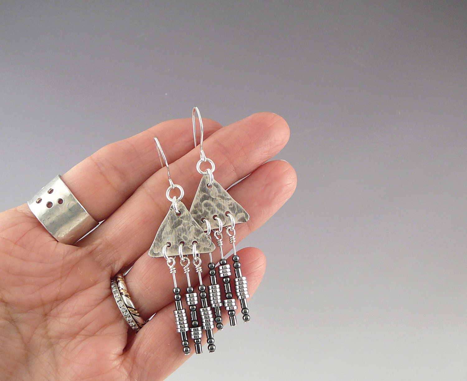 Silver Chandelier Earrings Triangle Earrings Long Drop Etsy