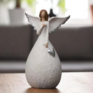 Resin Angel Statue: Elegant White Guardian Angel Ornament