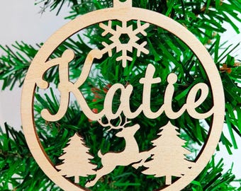 Personalized Wooden Christmas Ornament, Santa Sleigh, Custom Holiday Decor