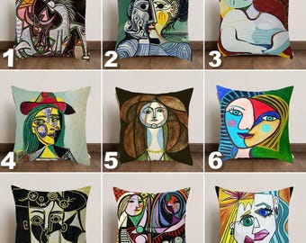 Picasso inspirierter Kissenbezug, Bunter kubistischer Kissenbezug, Abstrakter Kissenbezug, Moderne Kunst Wohnkultur