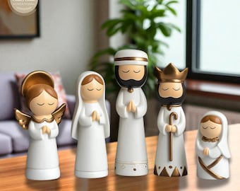 7-Piece Resin Nativity Set, Mini Christmas Figurines