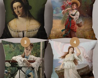 Vintage Lady Portrait Pillow Cover: Elegant Cotton Throw Cushion