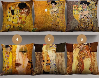 Juego de funda de almohada con diseño de Klimt, cojín decorativo con detalles dorados, 45x45 cm