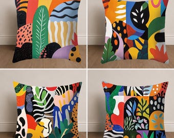 Set of 4 Abstract Boho Pillow Covers, Colorful Modern Throw Pillows, Mid Century Cushion Set, Maximalist Home Decor