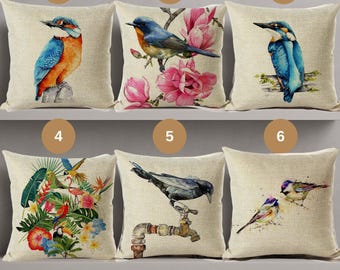 Watercolor Bird Pillow Cover: Colorful Nature Throw Pillowcase (45x45cm)