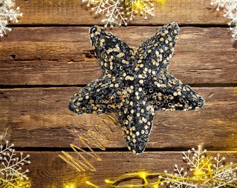 Black and Gold Christmas Ornament Set – Glitter Sequin Holiday Decor