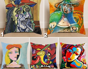 Picasso inspirierter Kissenbezug, Bunter kubistischer Kissenbezug, Abstrakter Kissenbezug, Moderne Kunst Wohnkultur