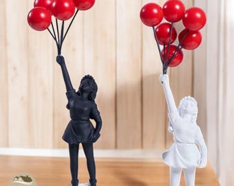 Resin Banksy Art Sculpture: Lady with Balloons, Modern Home Decor