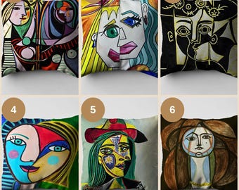 Funda de almohada con arte facial abstracto: cojín moderno estilo Picasso