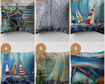 Nautical Sailboat Pillow Cover: Coastal Decor Throw Pillow
