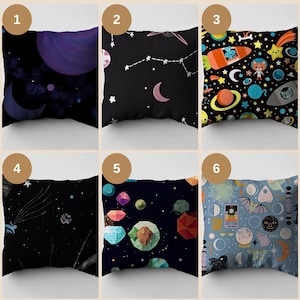 Funda de cojín con diseño de galaxia, funda de cojín con diseño del universo, funda de almohada con temática espacial, decoración del espacio exterior, funda de almohada con diseño de astronautas y planetas.