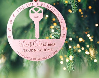Personalized New Home Christmas Ornament, First Christmas in New House, Custom Family Name & Address Ornament, Wooden Holiday Gift