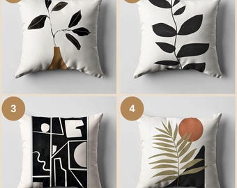 Nordic Botanical Pillow Cover, Minimalist Scandinavian Cushion, Art Gift