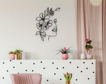 Iron Female Line Art: Nordic Floral Sculpture, Modern Home Decor