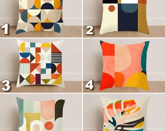 Abstract Geometric Pillow Cover, Mid Century Modern Cushion Cover, Colorful Retro Pillowcase, Boho Home Decor