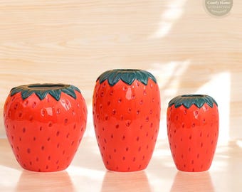 Strawberry Shaped Ceramic Flower Vase, Home Decor