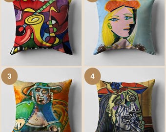 Picasso Inspired Pillow Cover: Abstract Cubist Face Art, Modern Home Decor