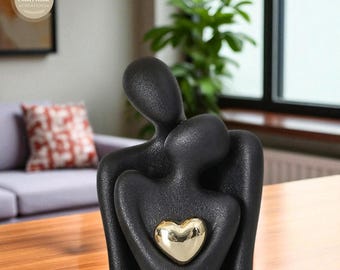 Abstract Couple Ceramic Sculpture – Modern Minimalist Romantic Home Decor Gift