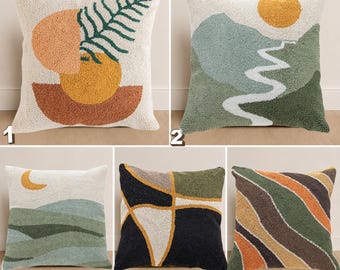 Modern Tufted Pillow Cover, Abstract Landscape Cushion Cover, Boho Textured Throw Pillow, Neutral Green Home Decor