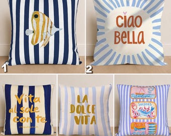 Medelhavskust örngott, Ciao Bella kudde, La Dolce Vita dekor, sardinkudde, italiensk sommarkustdekor