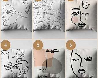 Abstract Crown Face Pillowcase: Minimalist One Line Art Cushion
