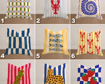 Coastal Mediterranean Pillow Cover, Nautical Beach Cushion, Colorful Summer Throw Pillow, Cottagecore Coastal Home Decor