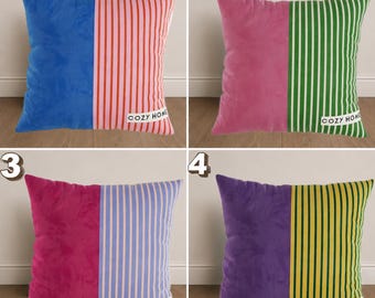Velvet Color Block Pillow Cover, Modern Striped Cushion, Contemporary Throw Pillow, Minimalist Sofa Decor, Cozy Home Accent