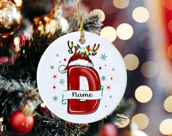 Personalized Ceramic Christmas Ornament: Custom Initial & Name Bauble