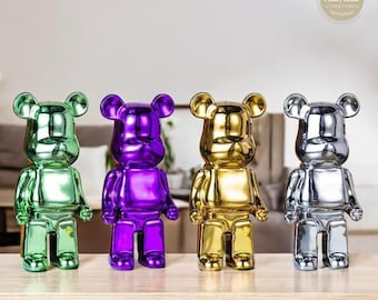 Enamel Bear Figurine, Colorful Ceramic Sculpture, Modern Ornament