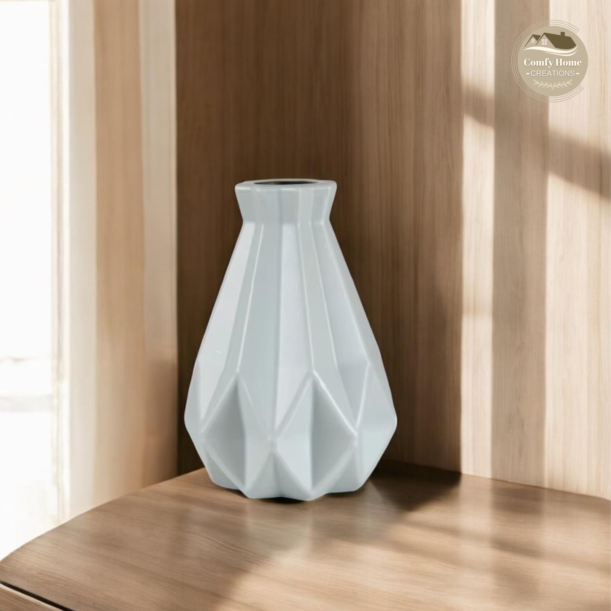 Vaso In Ceramica Geometrico Nordico, 20 Cm, Rosa, Per Fiori Secchi E Composizioni, Moderno