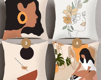 Abstract Face Line Art Pillow Cover: Boho Minimalist Decor