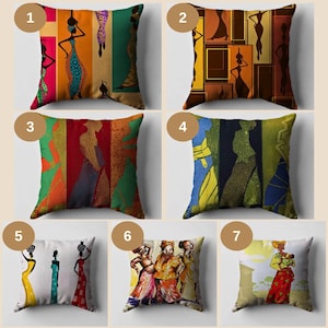 African Woman Pillow Cover, Decorative Ethnic Pillowcase, Abstract Afro Art Cushion Cover, Boho Tribal Cotton Pillow