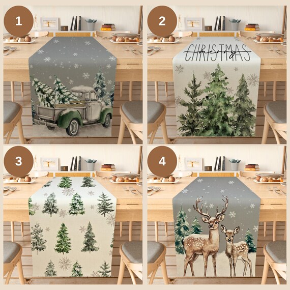 Weihnachtstischläufer Mit Eukalyptus-Tannenbaum-Muster – 33 X 183 Cm, Leinen, Für Esstisch & Winterdeko