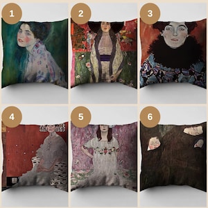 Elegant Klimt Style Portrait Pillowcase, 45x45 cm Cushion Cover, Vintage Art Throw Pillow, Decorative Cotton Cushion for Sofa or Bed