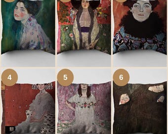 Klimt Style Portrait Pillow Cover: Vintage Art Cotton Cushion, 45x45 cm