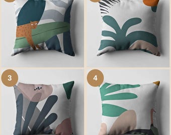 Abstract Botanical Pillowcase: Modern Jungle Cushion Cover, Tropical Decor