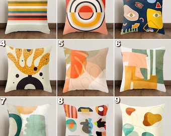 Abstract Pillow Cover, Modern Throw Pillow, Mid Century Cushion, Boho Sofa Decor, Minimalist Geometric Pillow, Colorful Accent