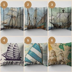 Nautisches Segelboot Kissen, Dekokissen mit Ozean Thema, Vintage Küsten Kissen, Maritime Dekoration, Segelboot Dekokissenbezug