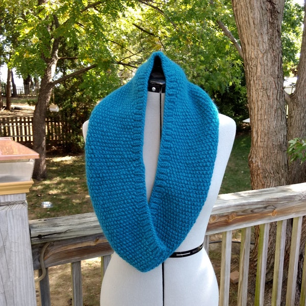 Teal Felted Wool Scarf Cowl Knit