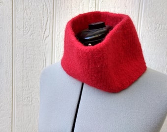 Red Felted Wool Scarf Cowl Knit