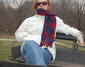 Navy and Red Plaid Fleece Scarf