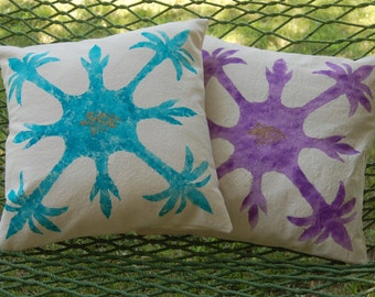 2 Hand Painted Cotton Pillow Cover Hawaiian Design