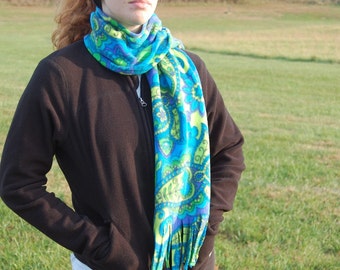 Mod Swirls Aqua Blue Green Print Fleece Scarf Free Shipping in USA