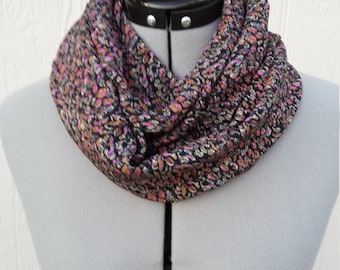 Pink Black Cowl Print Infinity Silk  Scarf