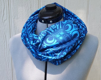 Blue on Blue Swirls Print Infinity Cotton Jersey Scarf