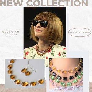 Topaz Yellow Necklace Anna Wintour Georgian Collet Vintage choker November Birth necklace set Statement Layering Chunky Necklace Silver set