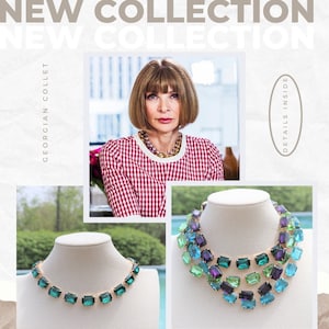 Emerald Green Necklace Anna Wintour Georgian Paste Peridot Aqua Blue Amethyst Purple Collet Vintage choker Riviere Austrian Crystal Layered