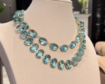 Aquablaue Halskette Anna Wintour Georgian Collet Oval Vintage Halsband Babyblau Strandtürkis Klarer Aquamarin Hochzeitsball Riviere Paste